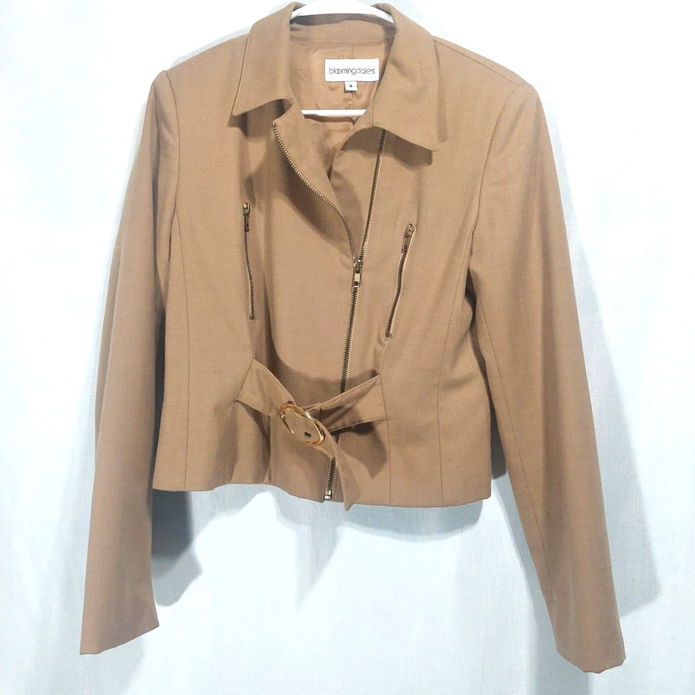 Bloomingdales Womens Size 8 Copper Cropped Blazer Padded Shoulders Heavy Weight